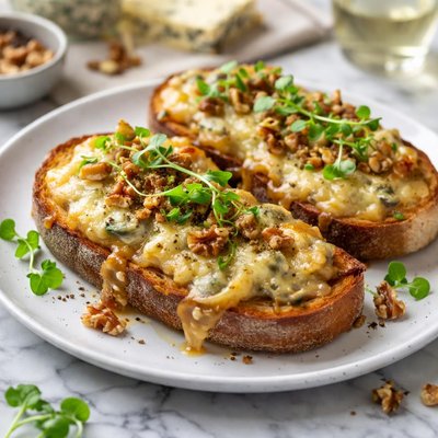 Image of Stilton and Walnut Welsh Rarebit Blue Cheese on Toast
