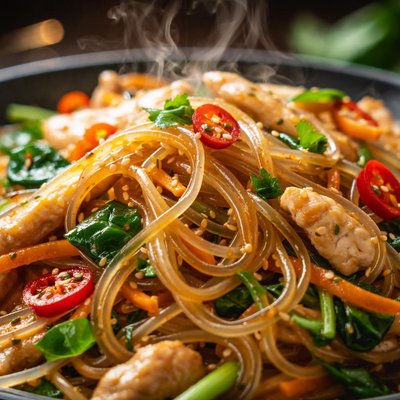 Image of Fideos de cristal salteados veganos