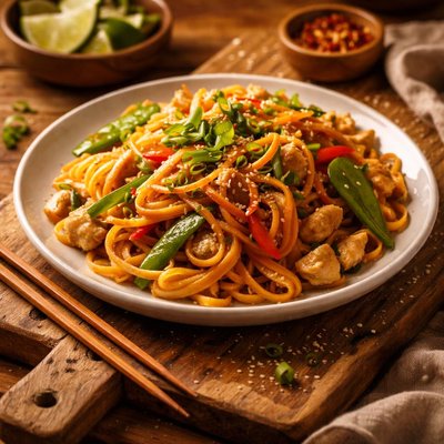 Image of Tallarines de arroz salteados bajos en grasa