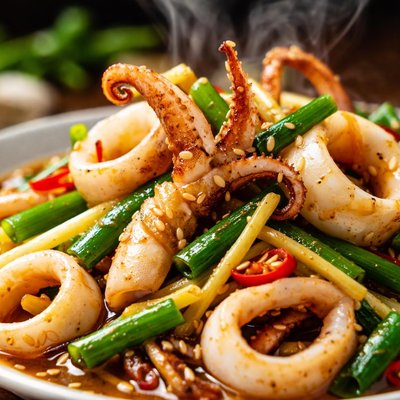 Image of Calamares salteados con jengibre y cebolletas