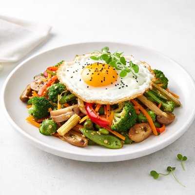 Image of Verduras salteadas sin soja con huevo.