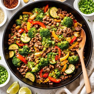 Image of Verduras salteadas al estilo paleo con carne picada