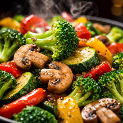 Image of Verduras salteadas con champiñones.