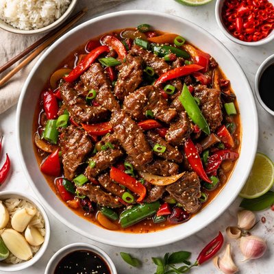 Image of Stir Fried Beef in Spicy Hunan Sauce