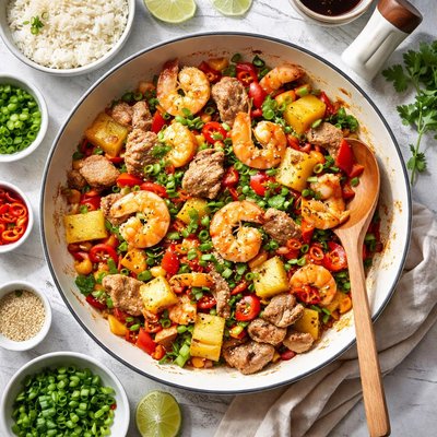 Image of Stir Fried Pork Shrimp and Pineapple Padd Moo Goong Sapparod