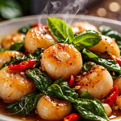 Image of Stir Fried Scallops with Fresh Basil