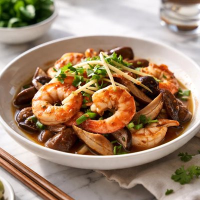 Image of Stir Fried Shrimp with Ginger and Mushrooms