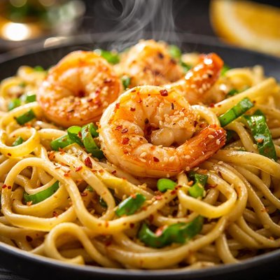 Image of Stir Fried Shrimp with Lemon Sauce Scallion Noodles