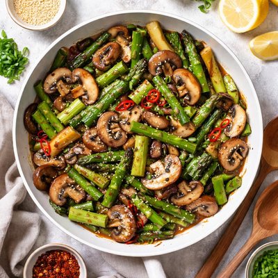 Image of Stir Fry Asparagus and Mushrooms