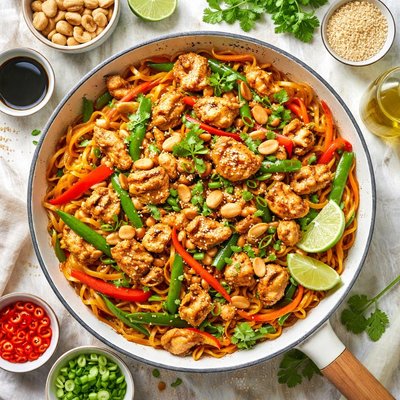 Image of Stir Fry Noodles with Chicken and Macadamias Australian
