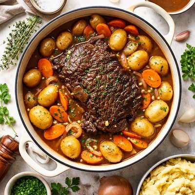 Image of Stove Top Pot Roast with Gravy Potatoes and Carrots