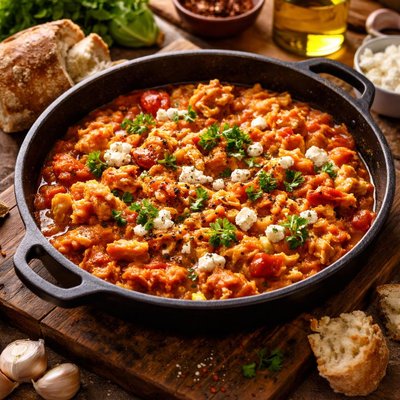 Image of Strapatsada Scrambled Eggs in Tomato Sauce