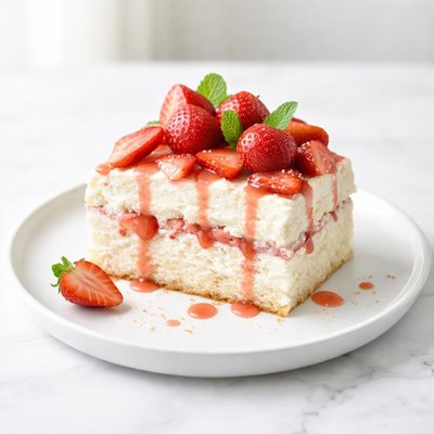 Image of Strawberries and Cream Angel Cake No Bake
