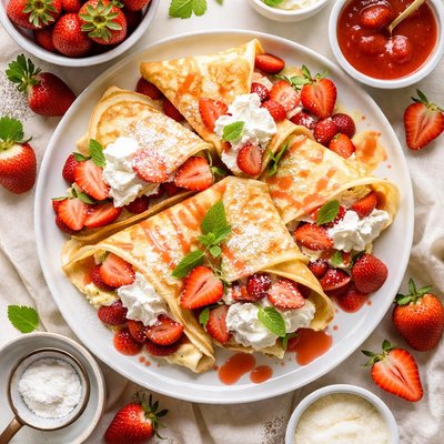 Image of Strawberries and Cream Crepes