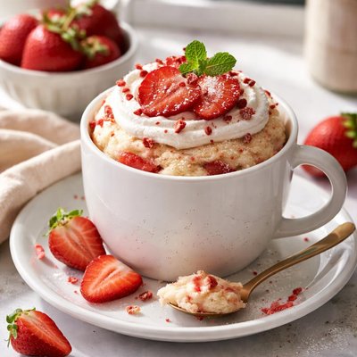 Image of Strawberries and Cream Mug Cake