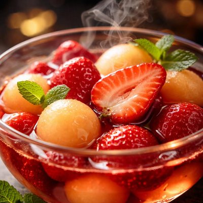 Image of Strawberries and Melon in Plum Wine