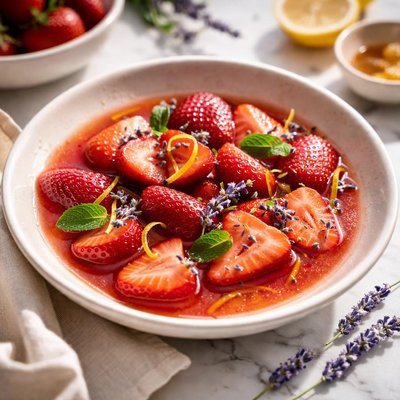 Image of Strawberries in Lemon Lavender Syrup