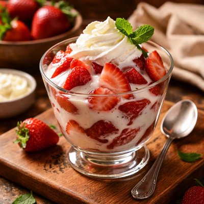 Image of Strawberries Romanoff in a Glass