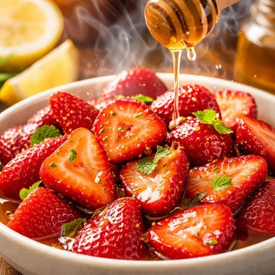 Image of Strawberries with Lemon Honey Syrup