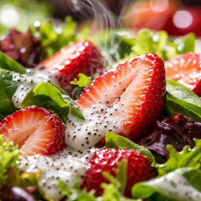 Image of Strawberries with Salad Greens and Poppy Seed Dressing