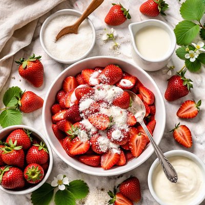 Image of Strawberries with Sugar and Cream