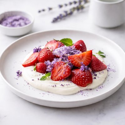 Image of Strawberries with Yogurt and Lavender Sugar