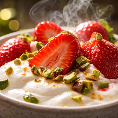 Image of Strawberries with Yogurt and Pistachios