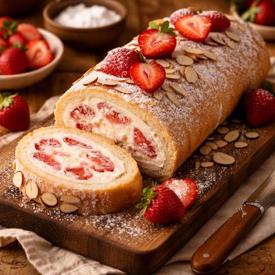 Image of Strawberry Almond Cream Roll Recipe