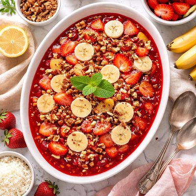Image of Strawberry Banana Gelatin Salad with Pecans