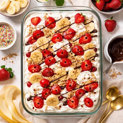 Image of Strawberry Banana Split Dessert No Bake