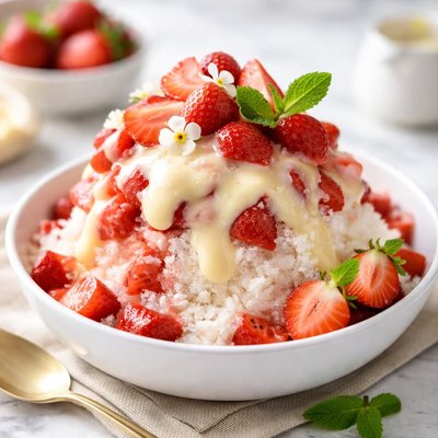 Image of Strawberry Blessed Snow with Custard Sauce