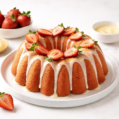 Image of Strawberry Bundt Cake with Lemon Glaze Drizzle Uses Cake Mix