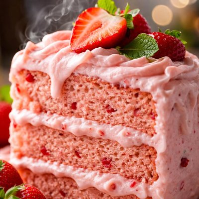 Image of Strawberry Cake W Creamy Strawberry Icing