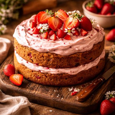 Image of Strawberry Cake with Strawberry Cream Cheese Frosting