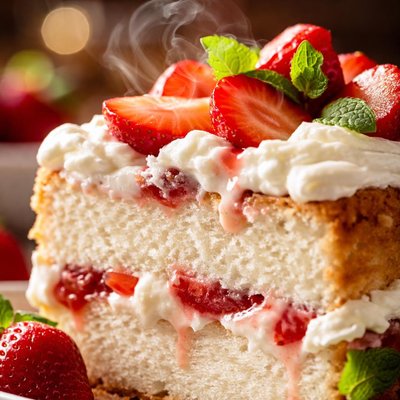 Image of Strawberry Cream Angel Food Cake Emeril Lagasse