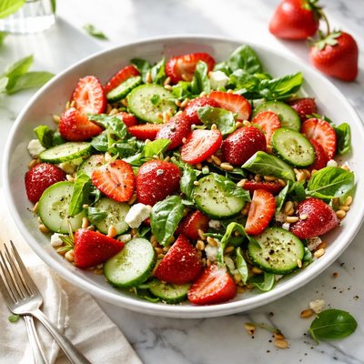 Image of Strawberry Cucumber and Basil Salad