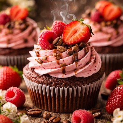Image of Strawberry Raspberry Coffee Cupcakes