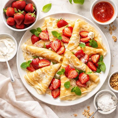 Image of Strawberry Sour Cream Crepes Very Thin Eggy