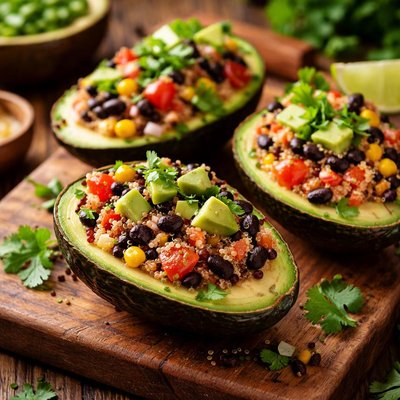 Image of Vegan Stuffed Avocado with Quinoa and Black Beans
