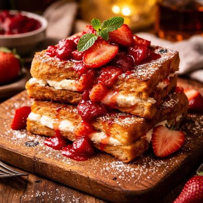 Image of Stuffed French Toast with Strawberry Sauce