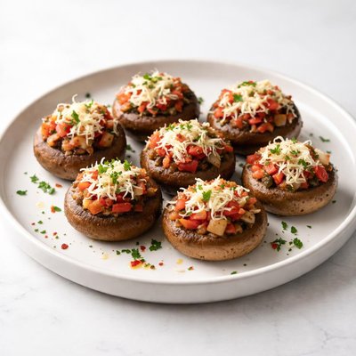 Image of Stuffed Mushrooms with Roasted Red Peppers and Manchego Cheese