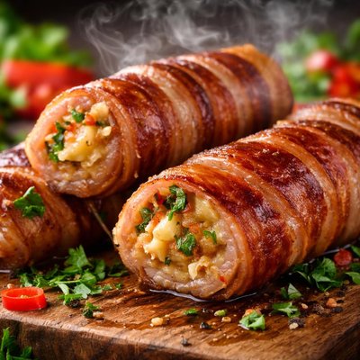 Image of Stuffed Snags with Bacon