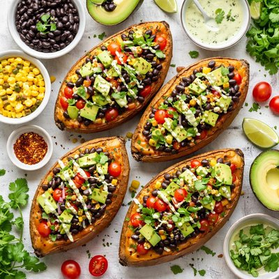 Image of Vegan Stuffed Sweet Potato with Black Beans and Avocado