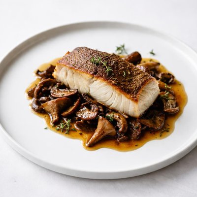 Image of Sturgeon with Mushroom and Thyme Reduction