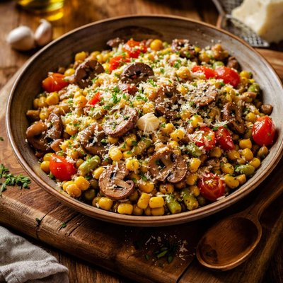 Image of Succotash with Mushrooms and Romano