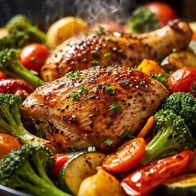 Image of Succulent Chicken with Flavorful Vegetables a 1 Dish Delight