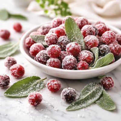 Image of Sugared Cranberries and Sage Leaves