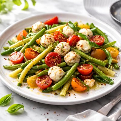 Image of Summer Beans with Marinated Mozzarella and Cherry Tomatoes