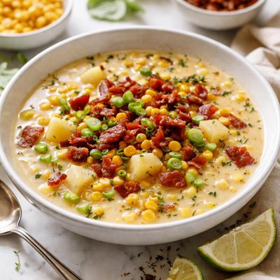 Image of Summer Corn Chowder with Scallions Bacon Potatoes