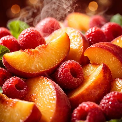Image of Summer Peaches with Raspberries